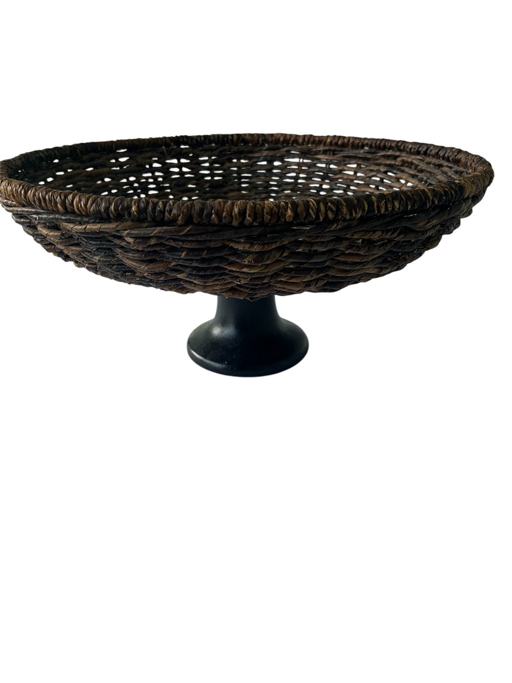 Wicker Woven Pedestal Fruit Bowl Plant Holder Storage Display Boho Basket 15”